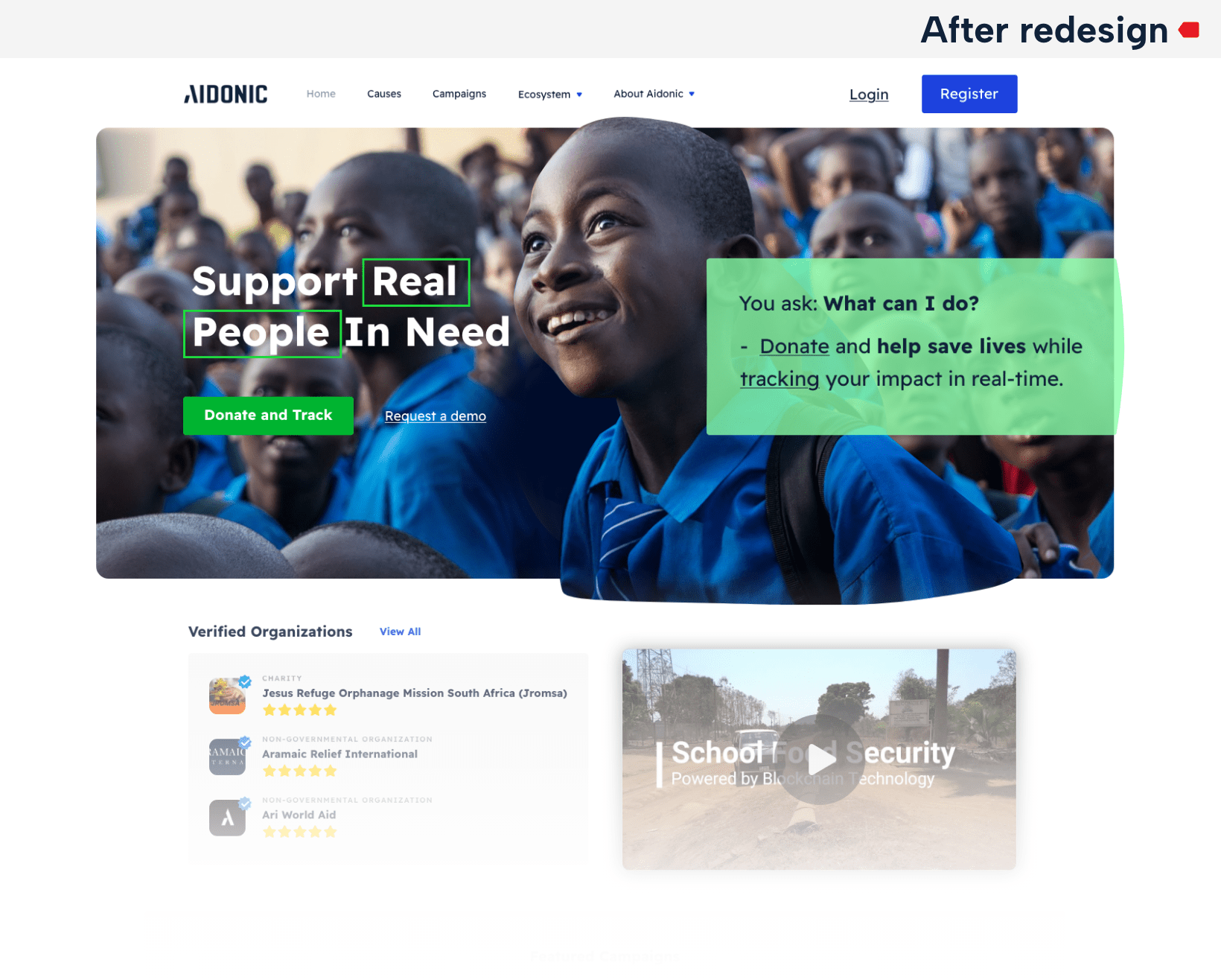 Fundraising platform - website redesign concept. Redesign case study ux