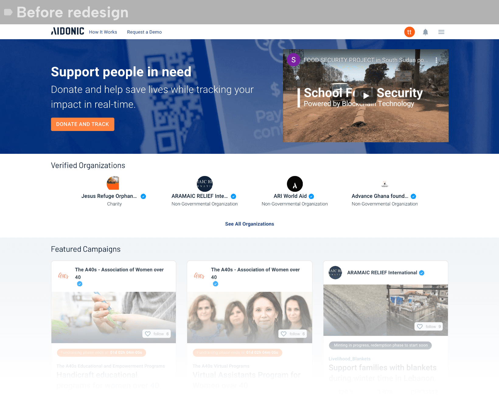 Fundraising platform - website redesign concept